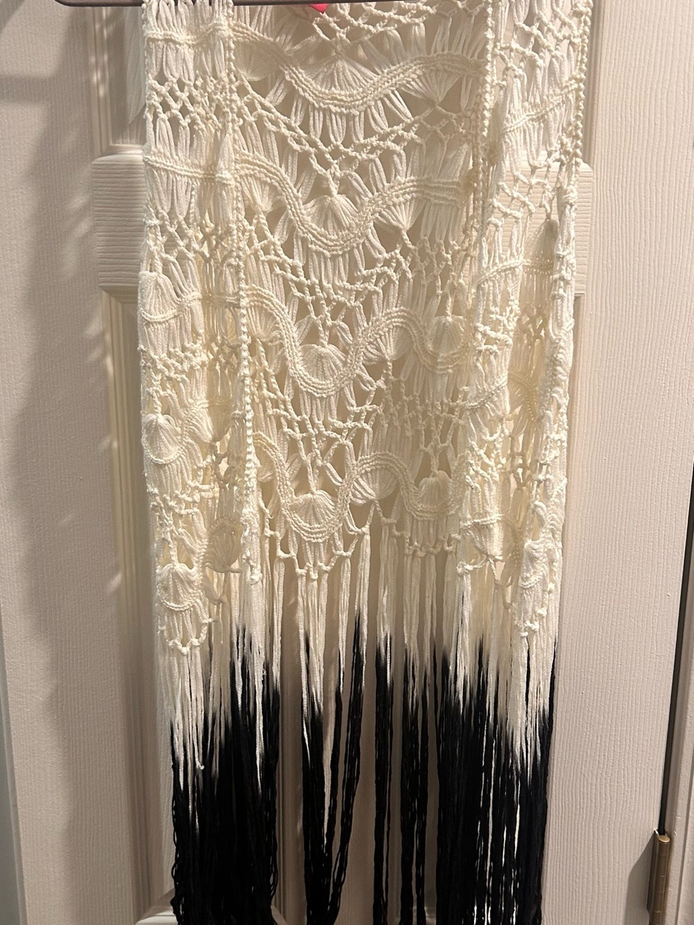 Betsey Johnson Ivory Crochet Fringe Kimono Vest with Hot Pink Label